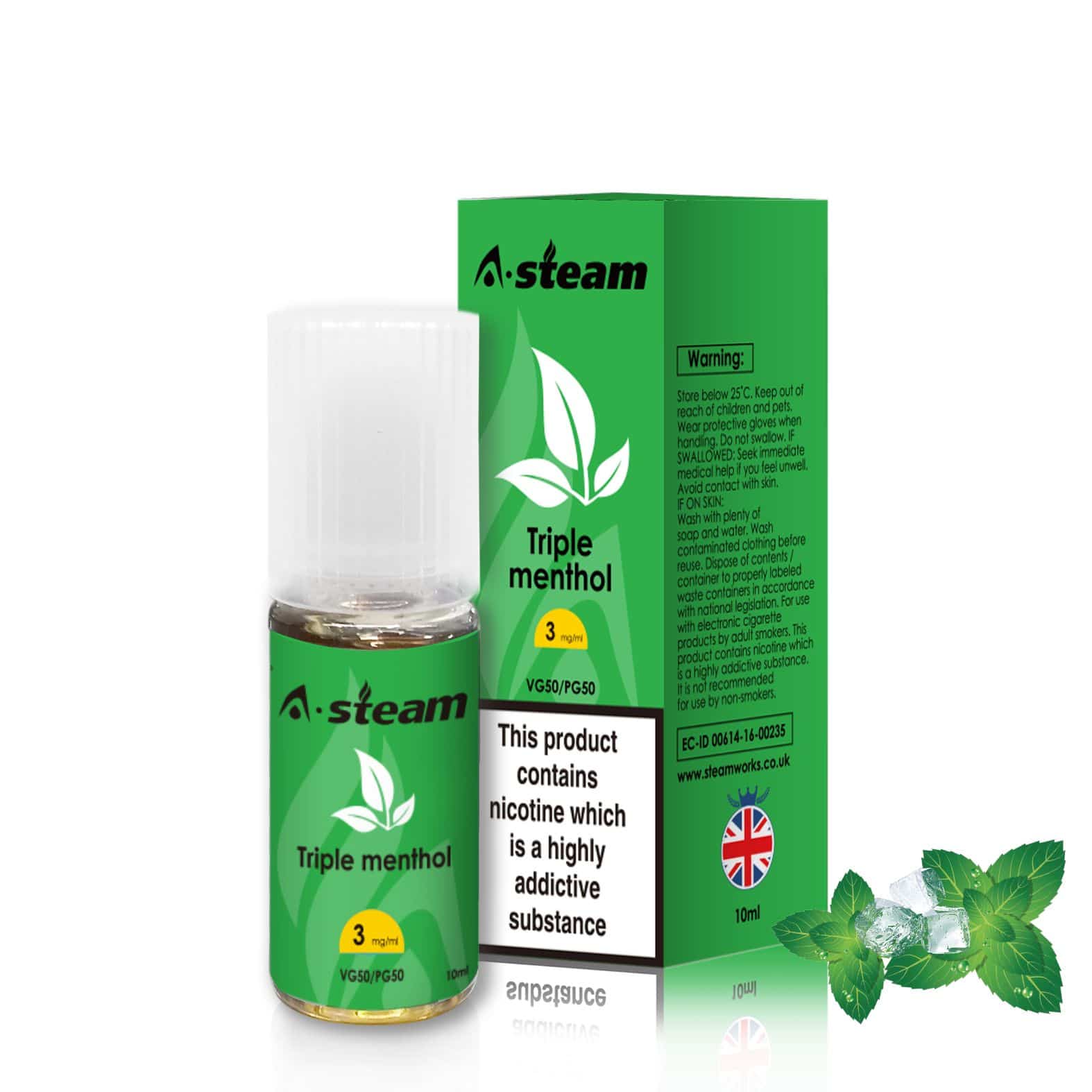 Triple Menthol 10ml E-Liquid By A Steam BOX of 10